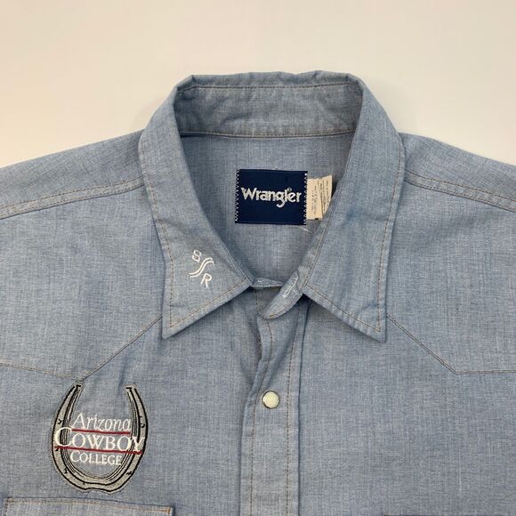 Vintage Wrangler Shirt Mens 18 Pearl Snap Button Arizona Cowboy College *READ - Picture 4 of 11